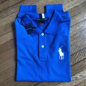NWT Ralph Lauren Golf blue long sleeve polo shirt womens small fitted